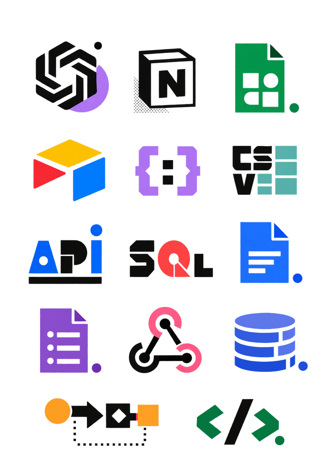 Mosaico de herramientas y fuentes de datos que Metanoia puede conectar