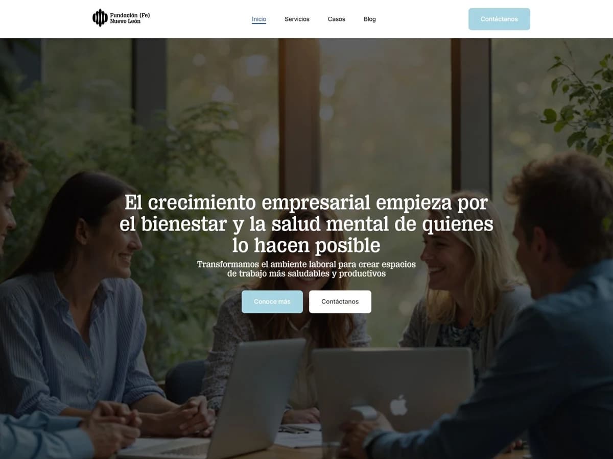 Page d'accueil de Fundación Fe Nuevo León