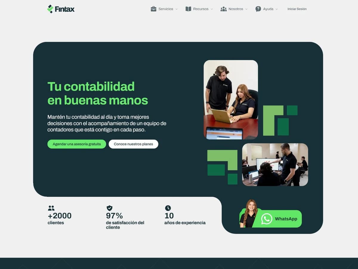 Page d'accueil de Fintax avec son équipe et ses services comptables