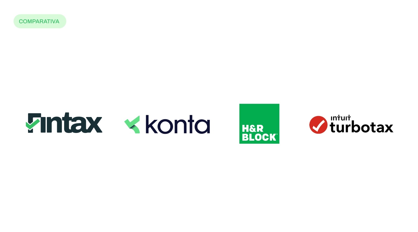 Comparativa de logos de Fintax, Konta, H&R Block e Intuit TurboTax.