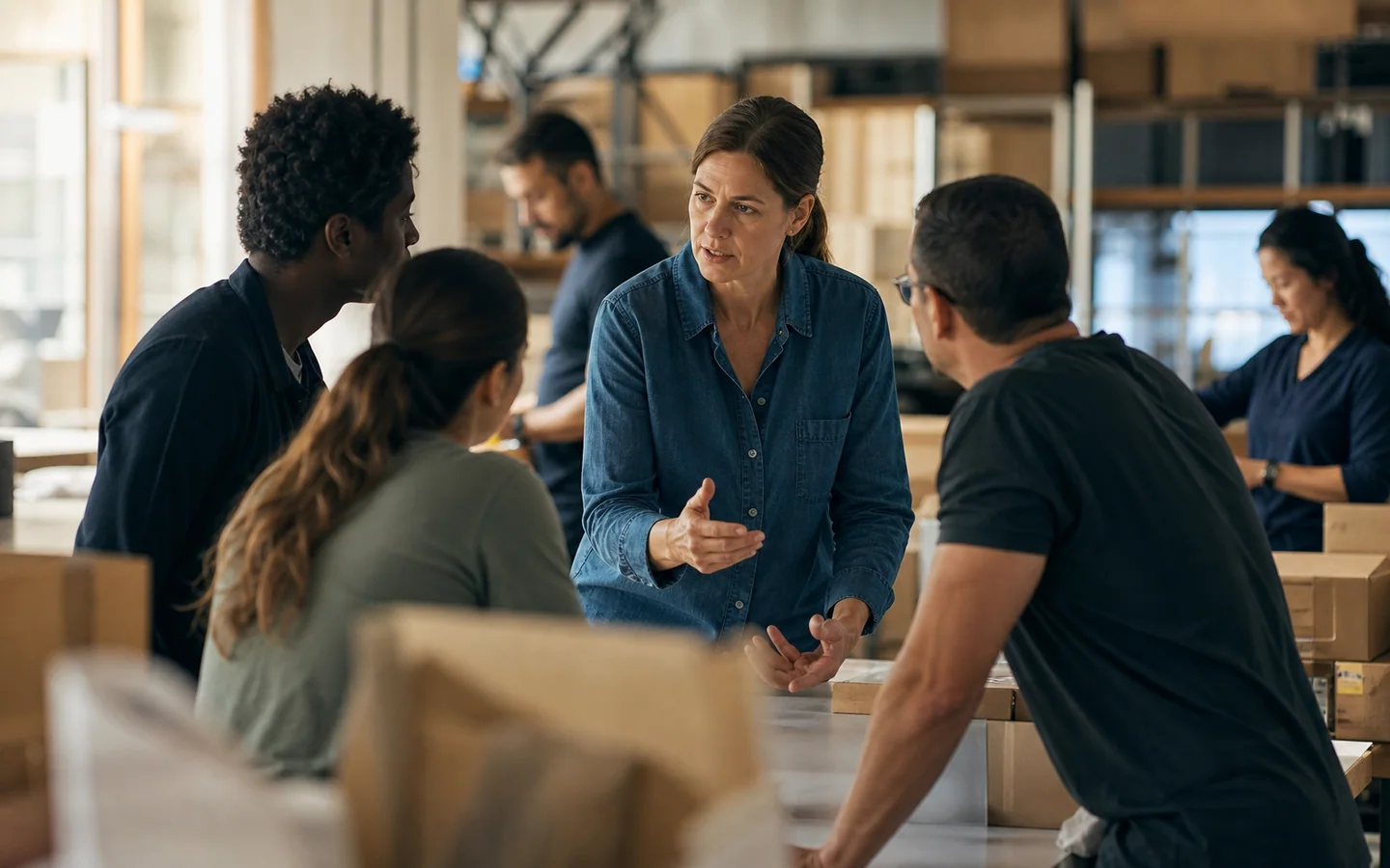 Gerente comercial organizando el pipeline de ventas con su equipo