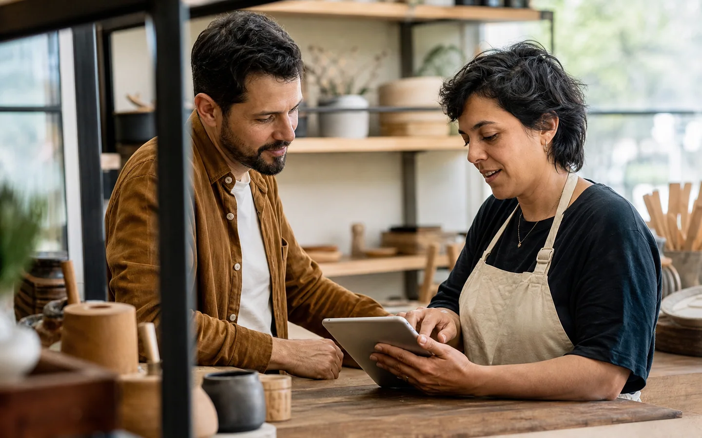 Diseñadora observando a una empresaria probar una página web
