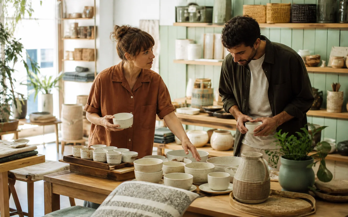 Equipo de una tienda comparando dos experiencias para sus clientes