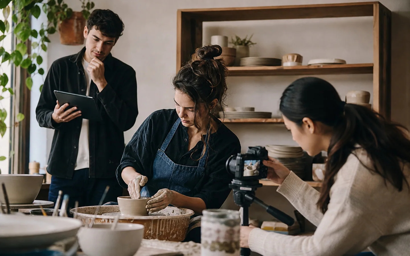 Creadora documentando el trabajo de una artesana para redes y buscadores