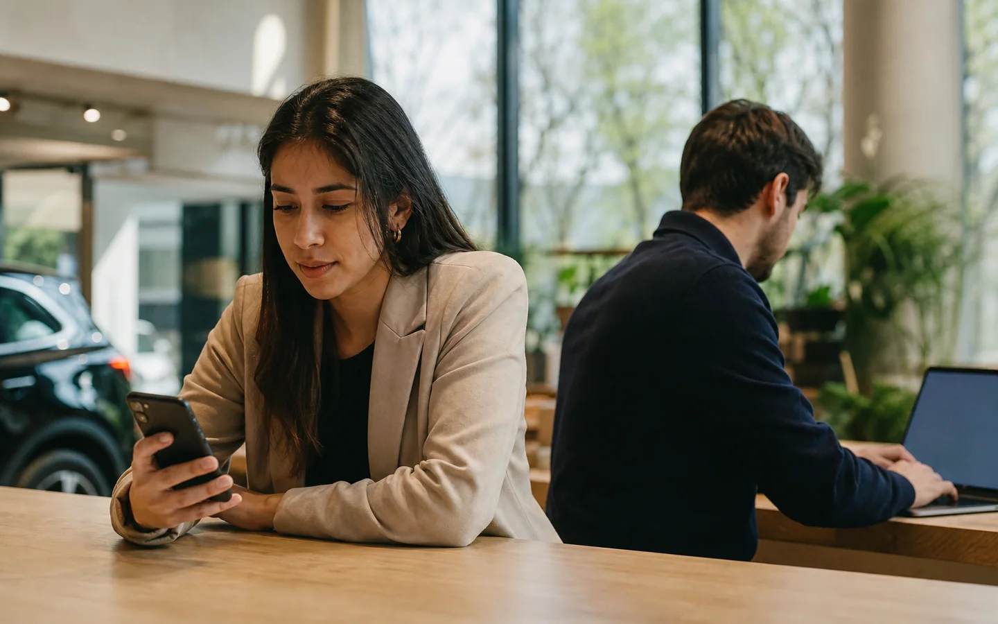 Asesora dando seguimiento a un prospecto desde el teléfono y el CRM