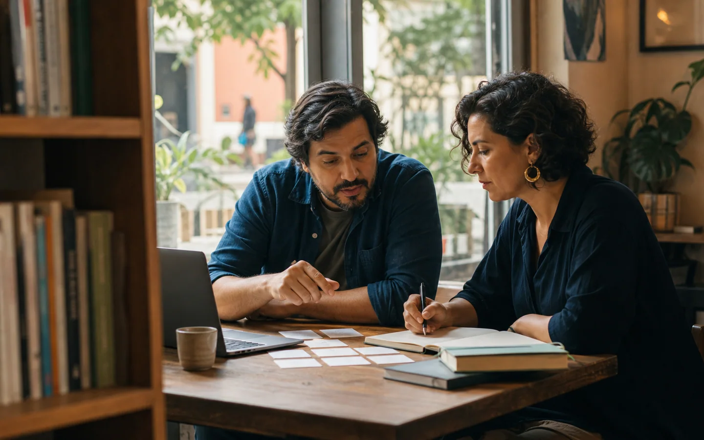 Especialistas revisando una lista práctica de búsquedas y contenido