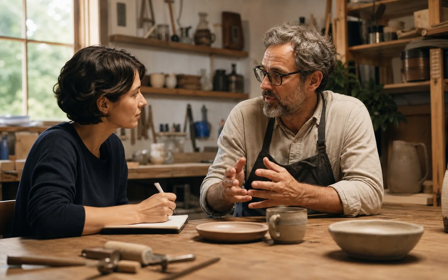 Especialista entrevistando a una empresaria para crear contenido con autoridad